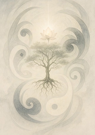 写意画・無根樹100首-第55首#390– 道(タオ）の哲理詩に基づく写意画アート作品