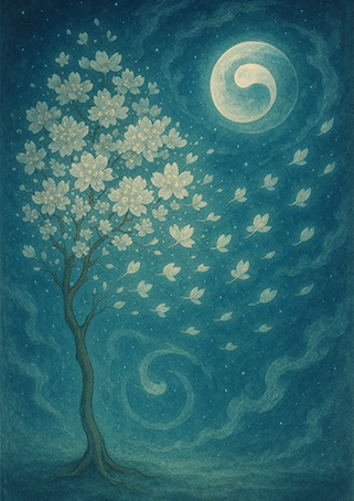 写意画・無根樹100首-第79首#437– 道(タオ）の哲理詩に基づく写意画アート作品